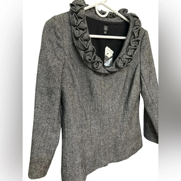 Saks Fifth Avenue Lux French Rosebud Chic Blazer Jacket Wool Woven Charcoal NWT - Picture 3 of 8